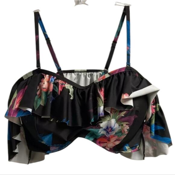 City Chic Plus Swim Elba Bikini Top Off the Shoulder Navy Floral Size 16 NWT - Picture 2 of 7